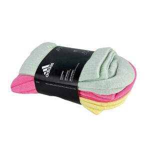 NEW Adidas Women Cushion Socks 3 Pairs Cotton All Season Small Green Yellow Pink